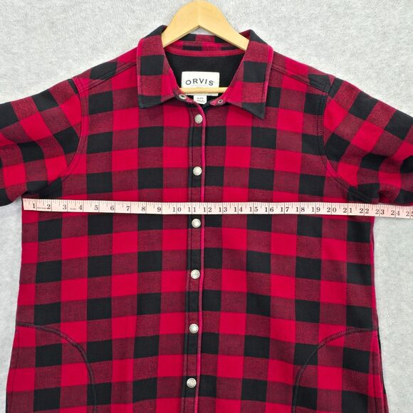Orvis Womens XL Red Black Buffalo Check Plaid Flannel Fleece Lined Shacket Shirt - Picture 9 of 10